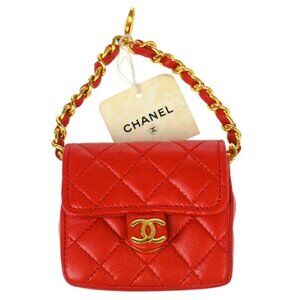 Chanel Red Lambskin Classic Flap Micro Bag Pouch